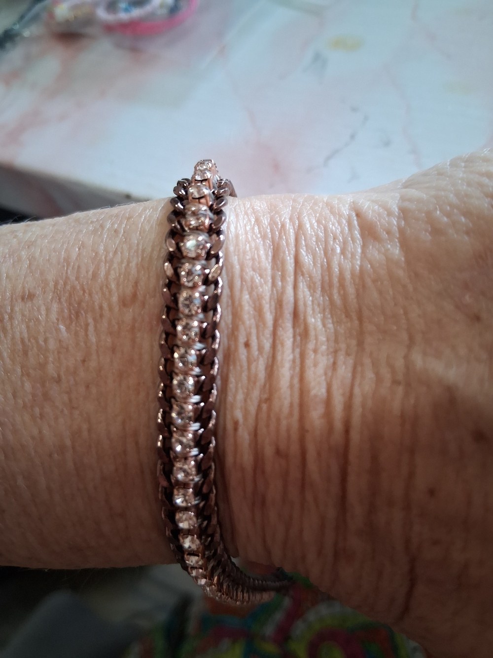 Source Unknown Rose Gold Chain Bracelet with Crystal Row